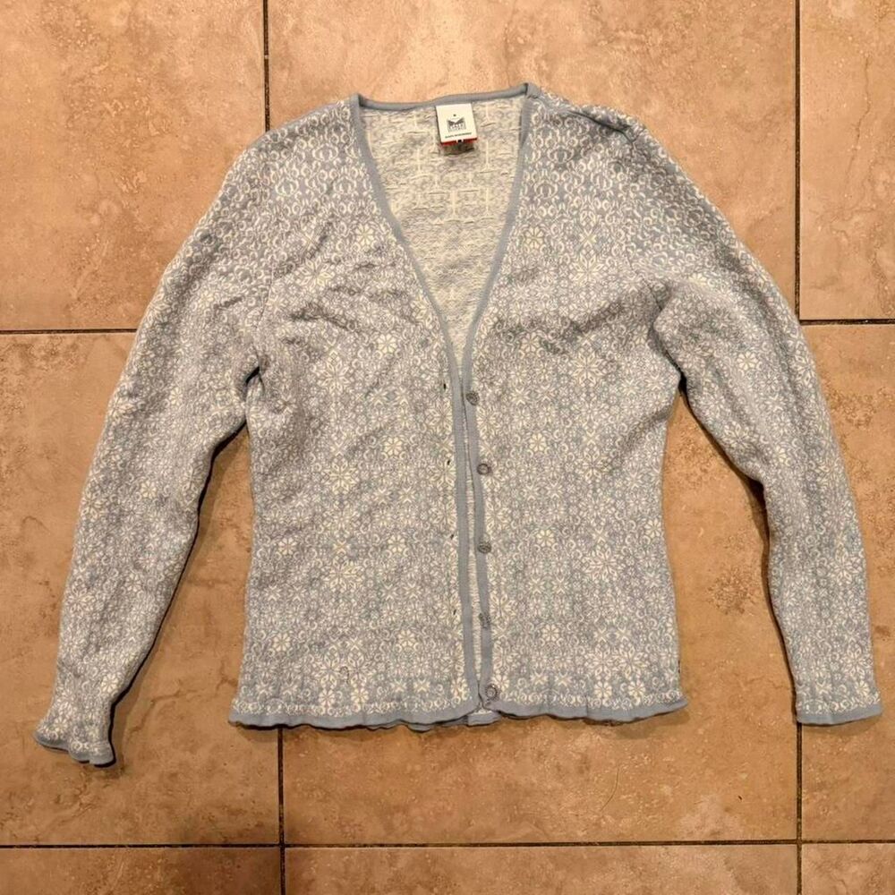 Dale of Norway Pale Blue Floral Knit Cardigan